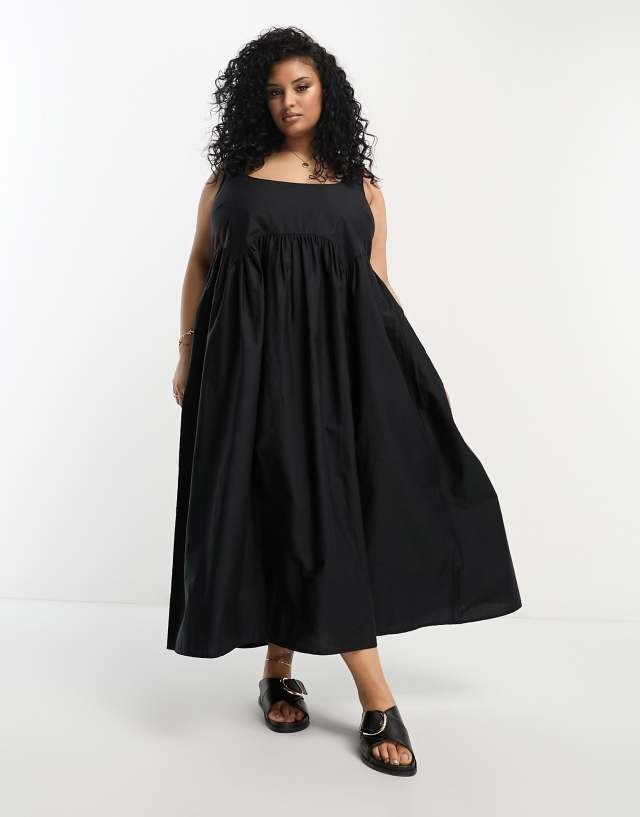 ASOS DESIGN Curve square neck midi smock sundress in black