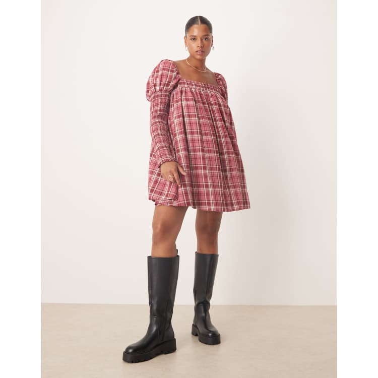 ASOS DESIGN Curve square neck mixed shirred babydoll mini