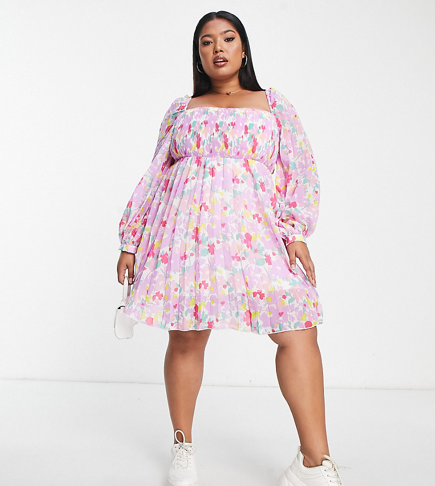 Dresses by ASOS Curve Daywear dressing done right Square neck Volume sleeves Pleated top Regular fit