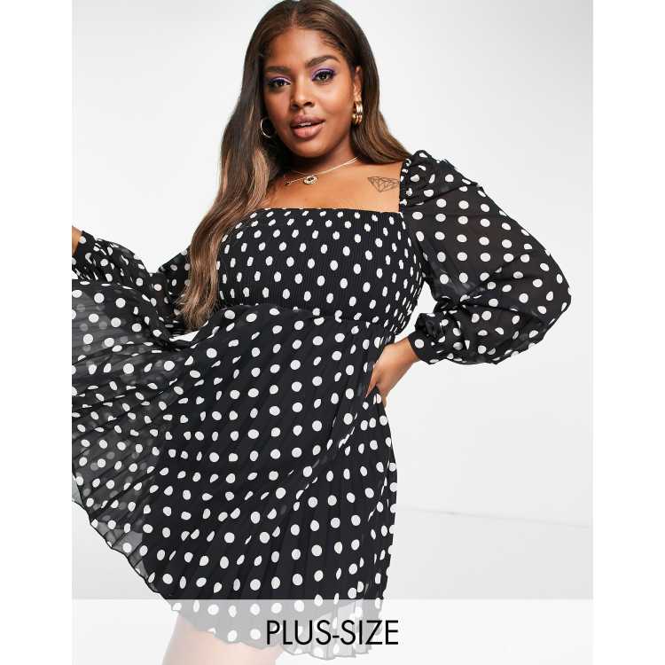 asos square neck skater dress ASOS DESIGN Curve square neck pleated mini skater dress in mono spot print