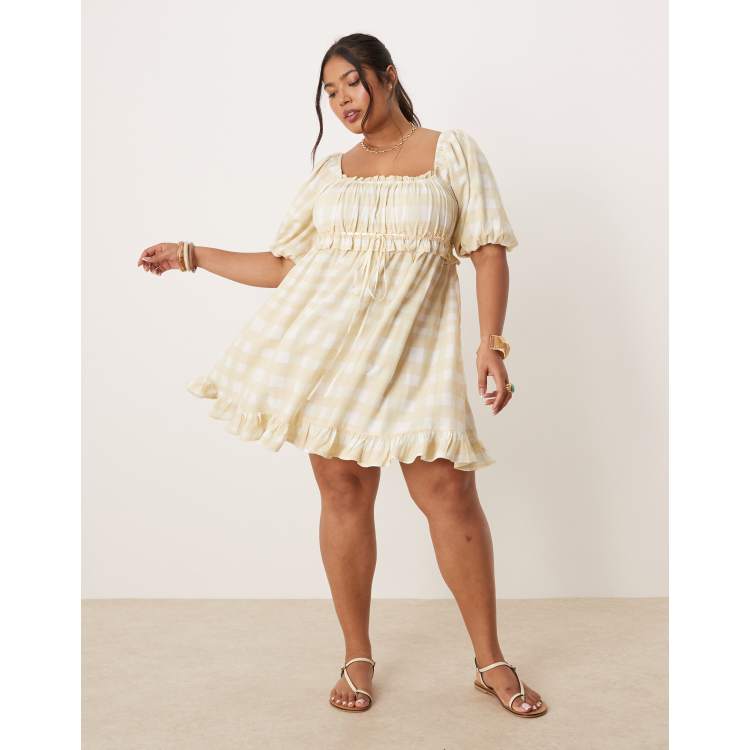 ASOS DESIGN Curve square neck puff sleeve mini smock dress