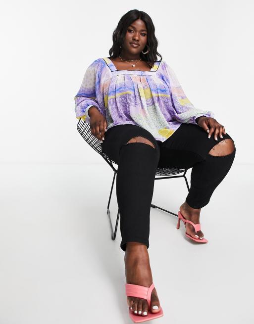 Square neck clearance plus size tops