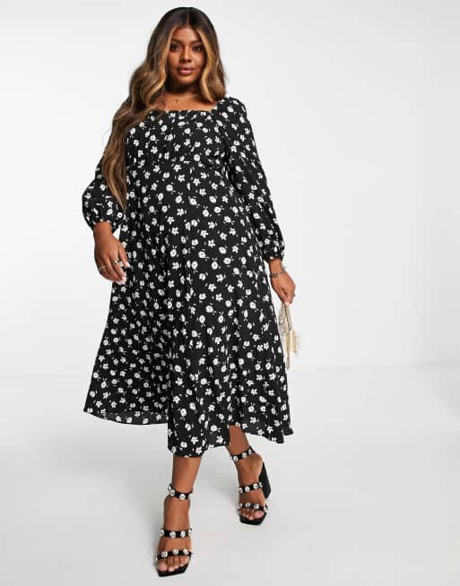 Asos black and white midi outlet dress