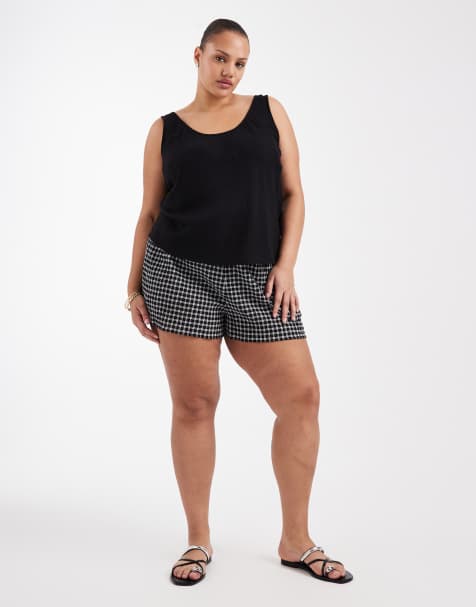 ASOS DESIGN Curve - Sæt i hørmateriale med camitop med dyb rund hals - view 1