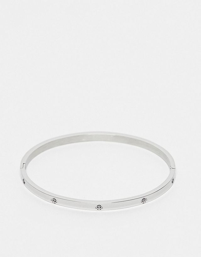 ASOS DESIGN Curve stainless steel bangle bracelet with crystal design in silver tone