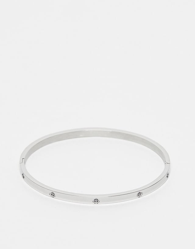 ASOS DESIGN Curve stainless steel bangle bracelet with crystal design in silver tone