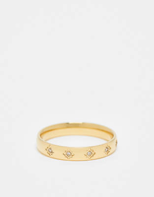 ASOS Curve ASOS DESIGN Curve stainless steel ring with star crystal detail in gold tone