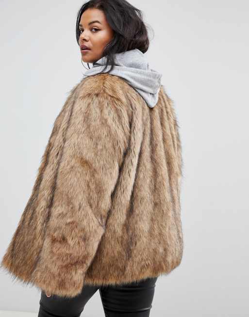 ASOS DESIGN Curve stand collar faux fur coat