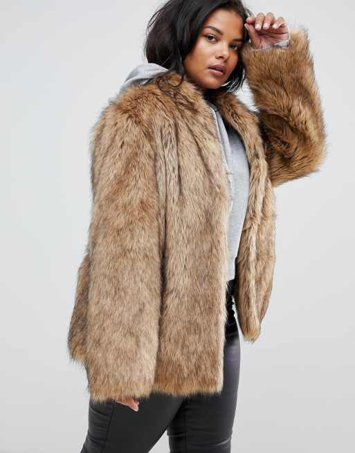 ASOS DESIGN Curve stand collar faux fur coat