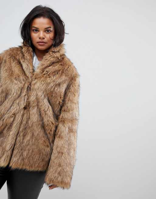 ASOS DESIGN Curve stand collar faux fur coat