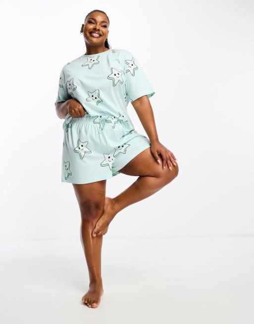 Jacquard Star Oversized Pajama Shirt and Short Set