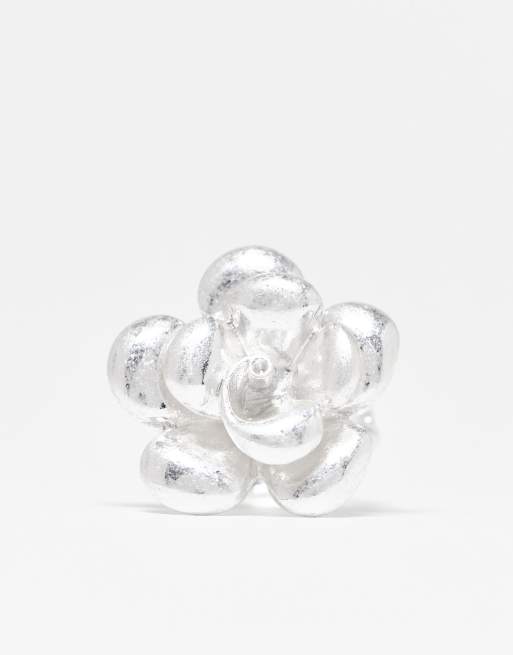 ASOS DESIGN Curve - Statement bloemvormige ring in zilverkleur, 2 van 3