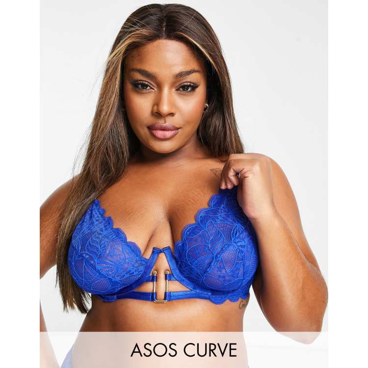 ASOS DESIGN Curve Statement lace underwired bra with hardware in