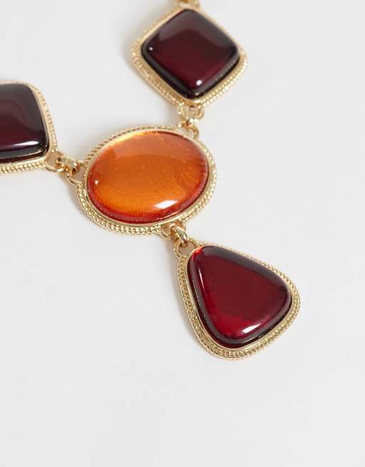 ASOS DESIGN Curve statement necklace with amber and burgundy resin drops, 4 of 4