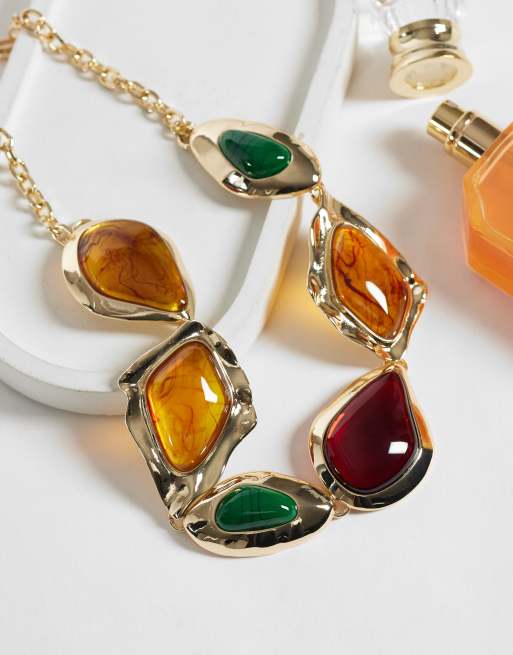 ASOS DESIGN Curve statementketting met set van meerdere stenen en gesmolten effect, 2 van 4