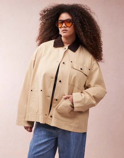 ASOS DESIGN Curve – Stenfärgad, enkel arbetsjacka med manchesterkrage - view 1