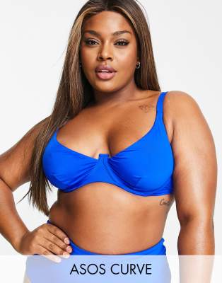 ASOS DESIGN Curve step front underwired bikini top in cobalt blue