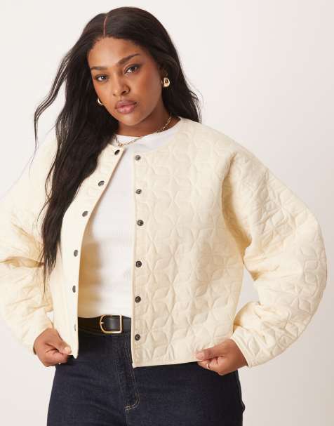 ASOS DESIGN Curve – Steppjacke in verwaschenem Cremeweiß mit Cocoon-Ärmeln - view 1