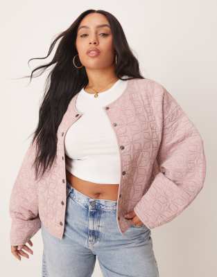 ASOS DESIGN Curve - Steppjacke in verwaschenem Rosa mit Cocoon-Ärmeln