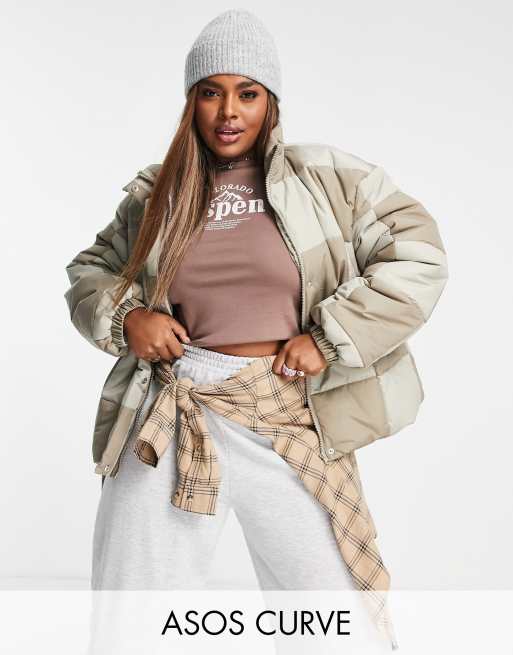 ASOS DESIGN Curve – Steppjacke mit einfarbigem Schachbrettmuster