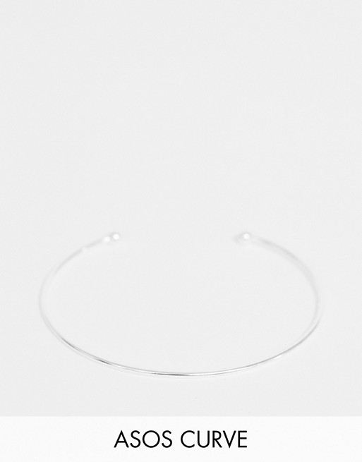 ASOS DESIGN Curve sterling silver cuff bracelet with fine ball detail