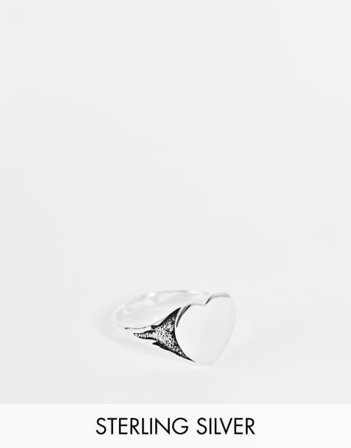 ASOS DESIGN Curve sterling silver signet ring with flame heart