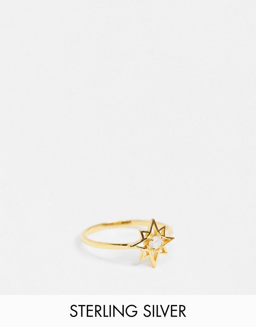 ASOS DESIGN Curve sterling silver with gold plate ring in opal starburst design