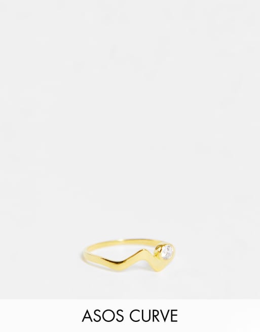ASOS DESIGN Curve sterling silver with gold plate ring in squiggle crystal design