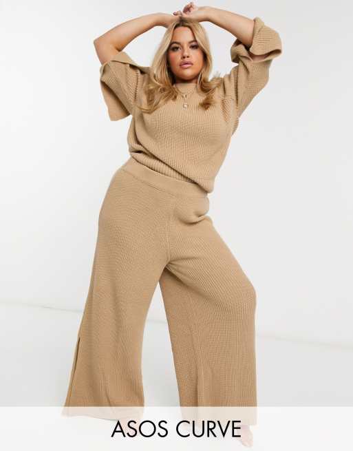 ASOS DESIGN – Curve – Premium – Mysigt, stickat set med tröja och byxor, 3 av 3