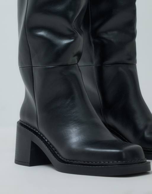 ASOS DESIGN Curve stivali al ginocchio neri con tacco largo e da infilare, 2 di 4
