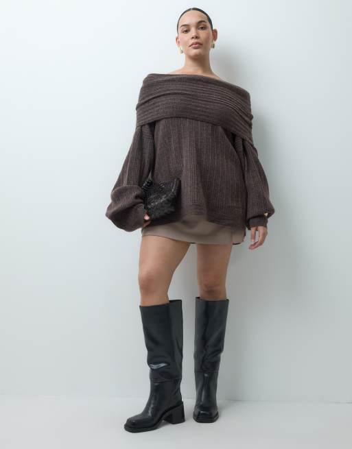 ASOS DESIGN Curve stivali al ginocchio neri con tacco largo e da infilare, 4 di 4