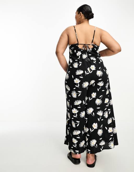 ASOS DESIGN Curve – Storblommig jumpsuit med culotte-byxor och smala axelband, 3 av 4