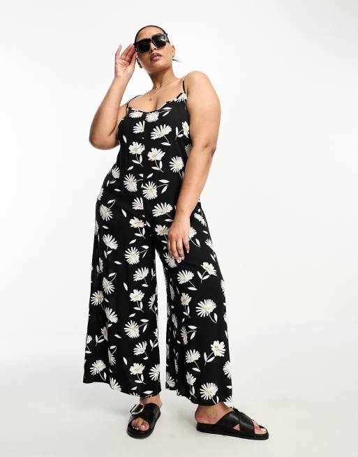 ASOS DESIGN Curve – Storblommig jumpsuit med culotte-byxor och smala axelband, 4 av 4
