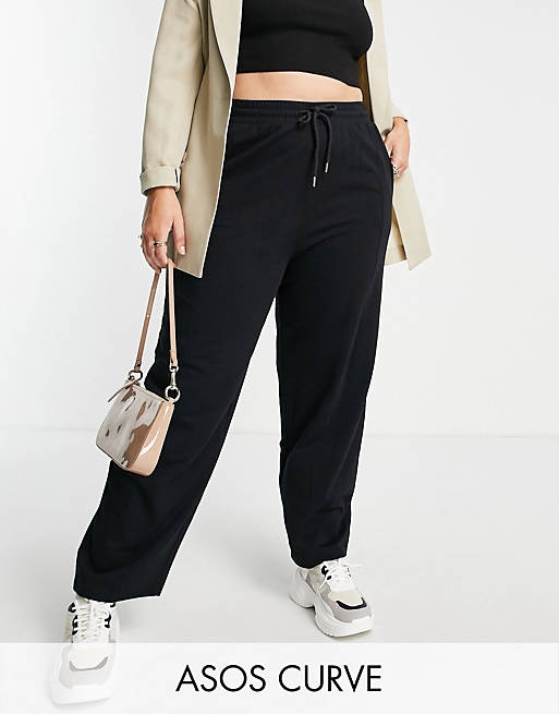  Curve straight leg jogger with deep waistband and pintuck in organic cotton in black 