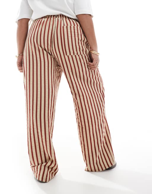 ASOS DESIGN Curve straight leg seersucker pants in rust