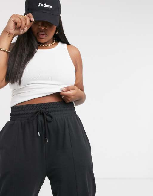 ASOS DESIGN straight leg sweatpants with deep waistband and pintuck in  cotton in black - BLACK