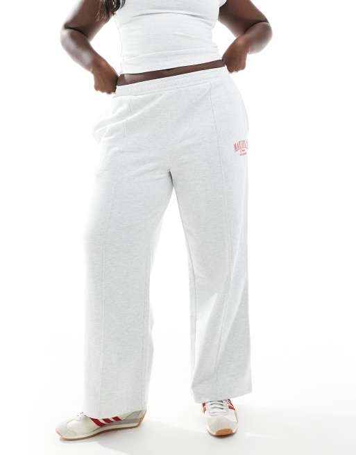ASOS DESIGN Curve straight leg sweatpants with Marseille embroidered graphic in ice heather, 5 of 5