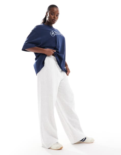ASOS DESIGN Curve straight leg trackies in ice marl - view 1