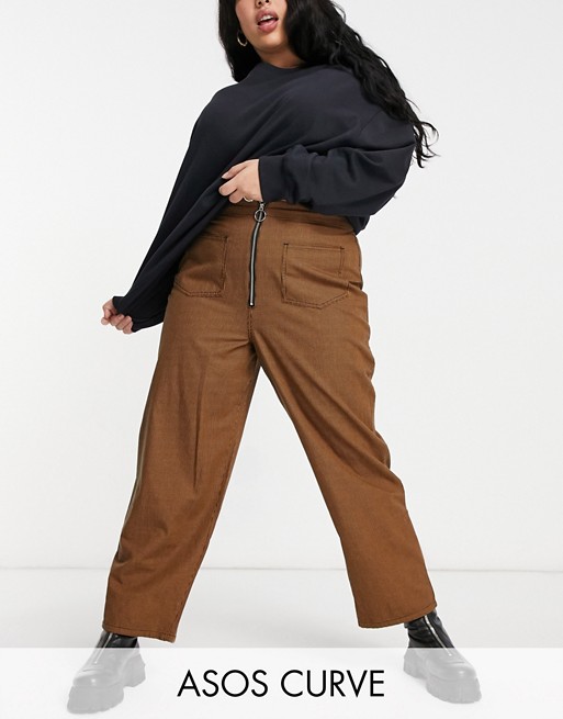 ASOS DESIGN Curve straight leg trousers in tan check