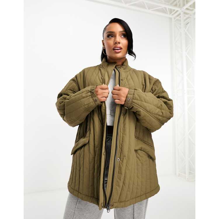 ASOS DESIGN Curve straight line quilted cotton jacket in khaki