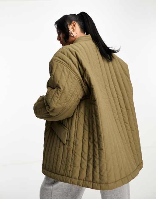 ASOS DESIGN Curve straight line quilted cotton jacket in khaki