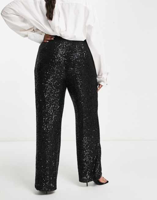 ASOS DESIGN two-piece silver glitter stripe straight leg pants