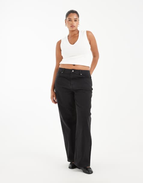 ASOS DESIGN Curve straight wide leg jeans in black - view 1