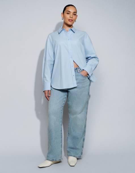 ASOS DESIGN Curve Straight-Wide-Leg-Jeans in heller Waschung Blau - view 1