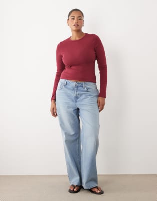 Asos Curve Asos Design Curve Straight Wide Leg Jeans In Blue