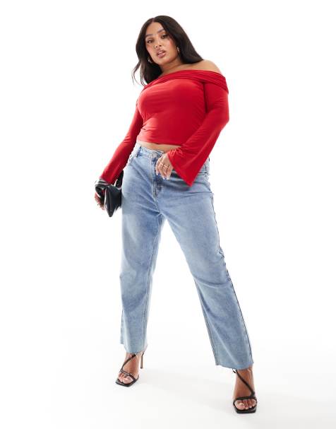 ASOS DESIGN Curve - Stram rød oneshoulder-top - view 1