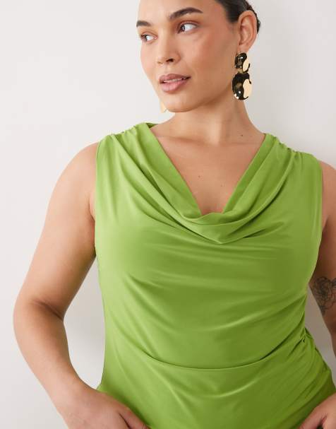 ASOS DESIGN Curve stram top med rynkedrapering i oliven - view 1