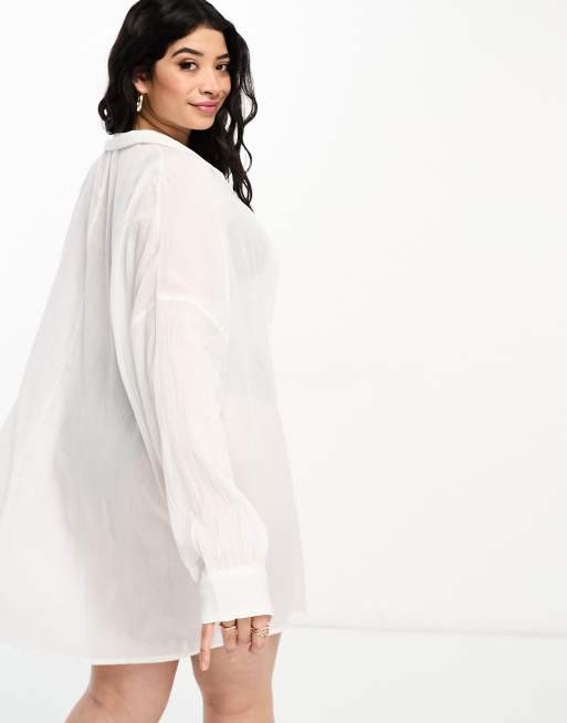 ASOS DESIGN Curve – Strandhemd aus Baumwolle in Weiß mit Knitterstruktur, 4 von 4