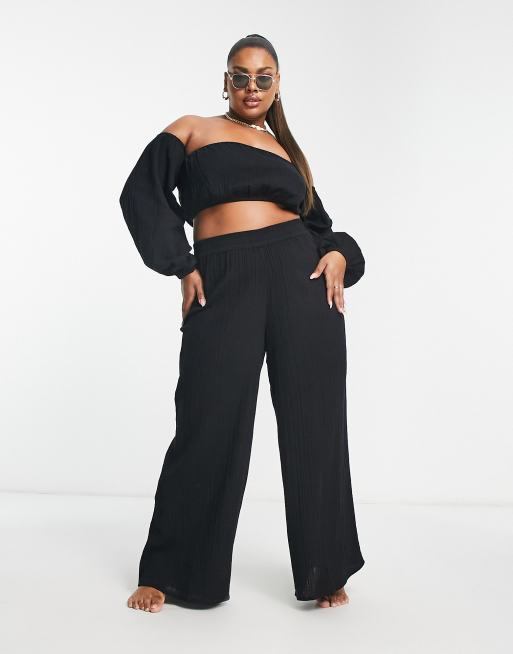ASOS DESIGN Curve – Schulterfreies Strand-Set aus Flor in Schwarz, 2 von 2