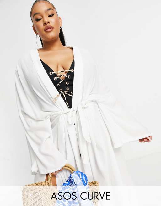 ASOS DESIGN Curve - Strandkimono in wit